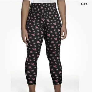 Terra and Sky Plus Size Black Pink Floral Full Length Leggings 0X NEW